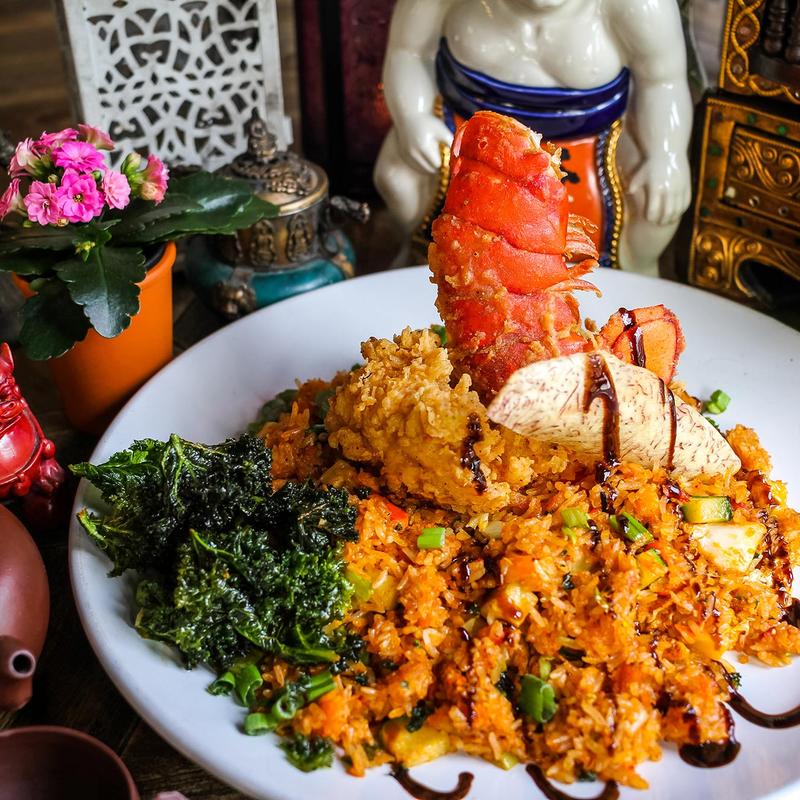 Poor Calvin's signature dishes Lobster Fried RiceDeviled Eggs with Thai CurryCrispy BeefThai Tea and Lemongrass Crème Brûlée